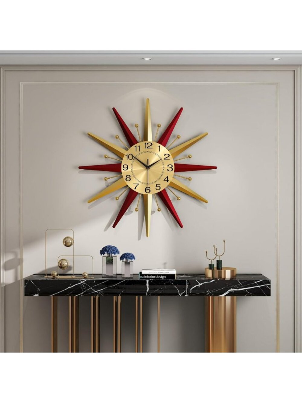 Large Mid-Century Starburst Wall Clock | Retro Home Decor for Living Room
